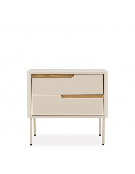 Mesa de cabeceira minimalista BERGEN 60, com 2 gavetas, lacada a bege.