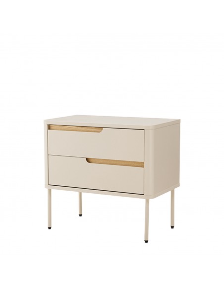 Mesita de noche minimalista BERGEN 60, 2 cajones, lacado en beige