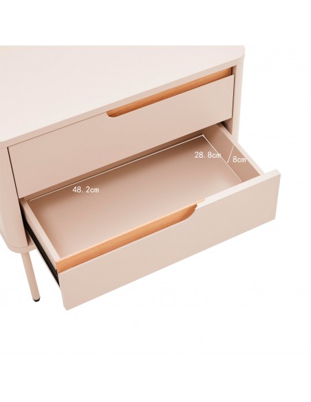 Mesa de cabeceira minimalista BERGEN 60, com 2 gavetas, lacada a bege.