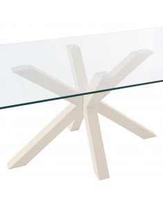 Mesa design ARGO 140x90, Vidro Transparente, metal bege 2
