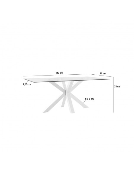 Mesa design ARGO 140x90, Vidro Transparente, metal bege