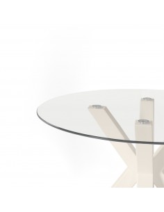 Mesa redonda de cristal Argo 100, base de acero en beige 2