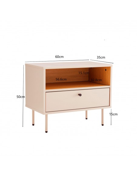 Mesita de noche de estilo moderno TRENTO 45, lacado beige