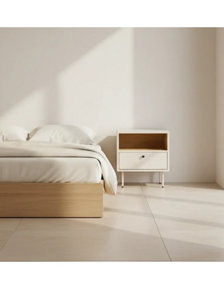 Mesita de noche de estilo moderno TRENTO 45, lacado beige