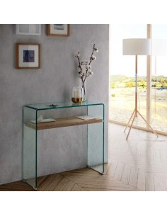 NEYDY CONSOLA 80x30, cristal curvado, roble 2