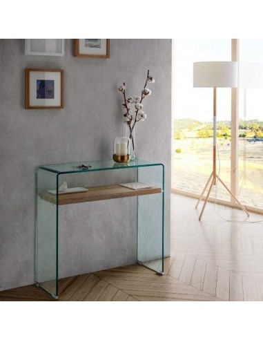 CONSOLA 80 x 30, madera, cristal curvado NEYDY.