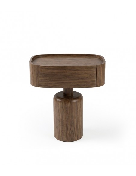 Mesa de cabeceira BENJA, design moderno, nogueira com bordos curvos.