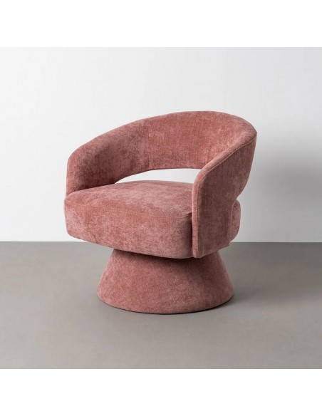 Poltrona giratória com base estofada LIRA, design moderno em tecido rosa