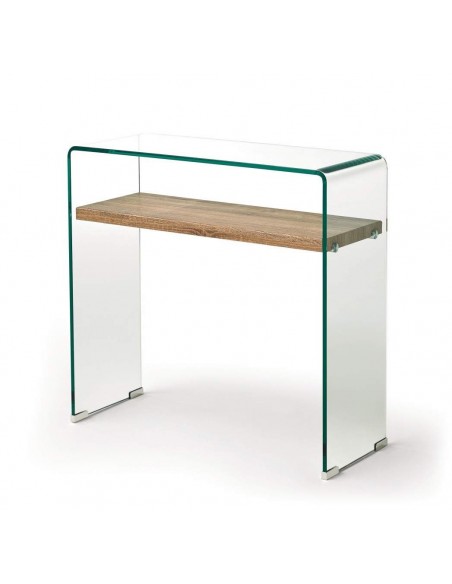 NEYDY CONSOLA 80x30, cristal curvado, roble