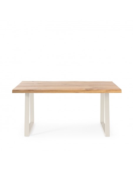 Mesa de jantar industrial CAROLE 140 cm carvalho e metal bege