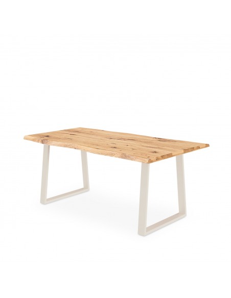 Mesa de comedor industrial CAROLE 140 cm roble y metal beige