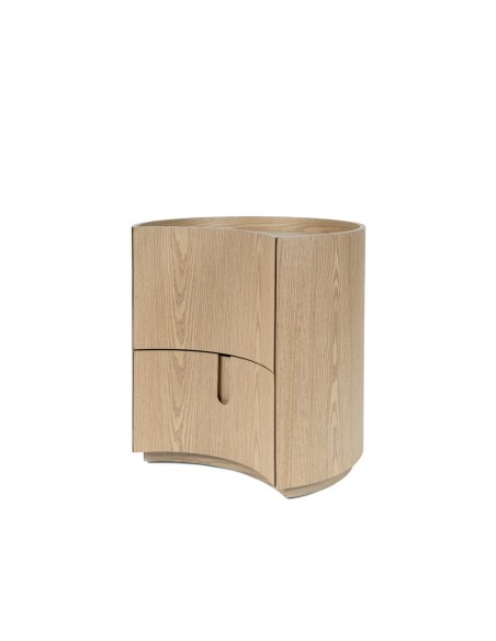 Mesa de cabeceira design curvo JORDAN carvalho, com 2 gavetas.