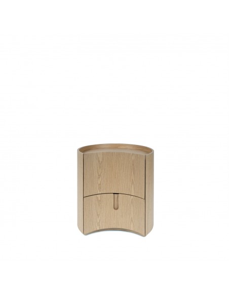 Mesa de cabeceira design curvo JORDAN carvalho, com 2 gavetas.