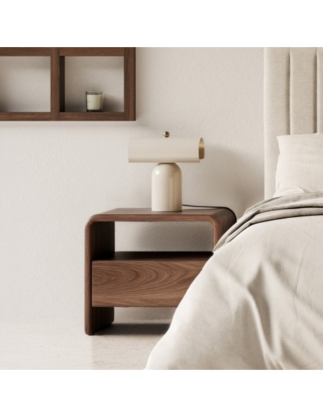 Mesita de Noche Diseño Moderno OWEN Nogal con Cajón
