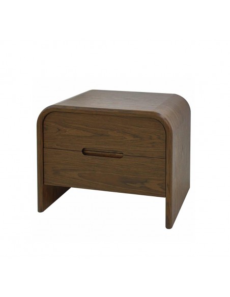 Mesa cabeceira design curvo em nogueira JASPER com 2 gavetas.