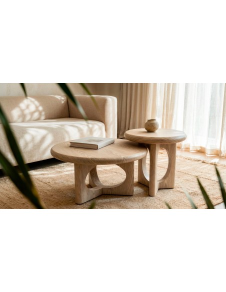 Mesa centro diseño Moderno escultórico ARNAUD 80 en Roble