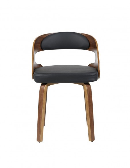 Silla ARRELO madera curva nogal y polipiel negra diseño moderno