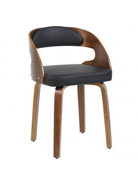 Silla ARRELO madera curva nogal y polipiel negra diseño moderno