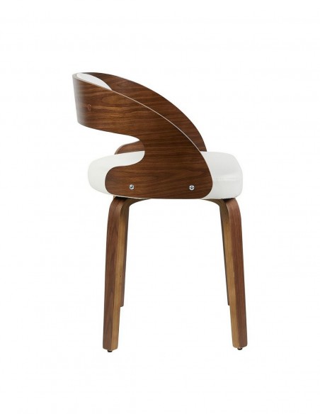 Silla ARRELO de madera curva nogal y polipiel blanca diseño moderno