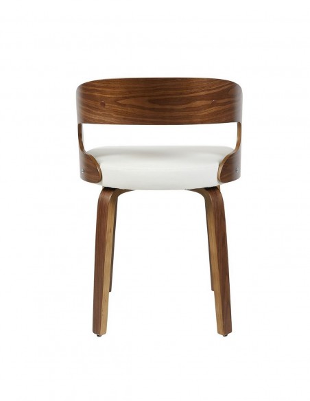 Silla ARRELO de madera curva nogal y polipiel blanca diseño moderno