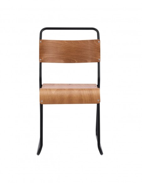 Silla de diseño industrial apilable POOLWER de madera de abedul y estructura negra