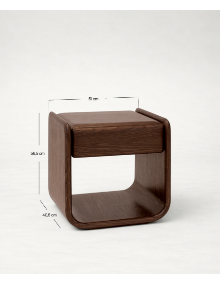 Mesa cabeceira design contemporâneo MASON em nogueira com gaveta.