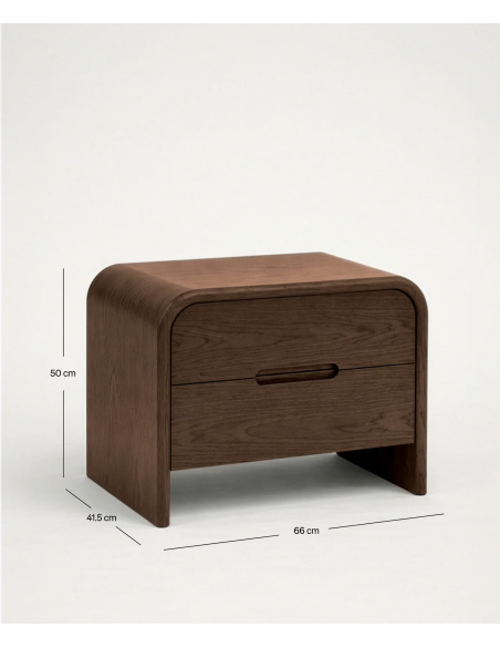 Mesita de Noche diseño curvo JASPER 66 Roble con 2 Cajones