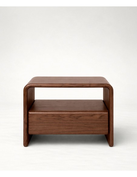 Mesa de cabeceira design moderno OWEN em nogueira com gaveta.