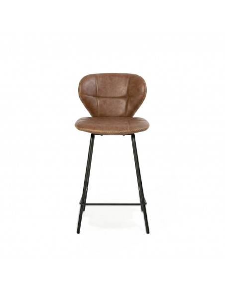 Taburete bar industrial vintage WILLIAM 75, símilpiel marrón