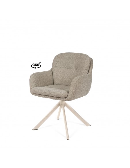 Cadeira LEX giratória 360º com braços moderna taupe e patas bege