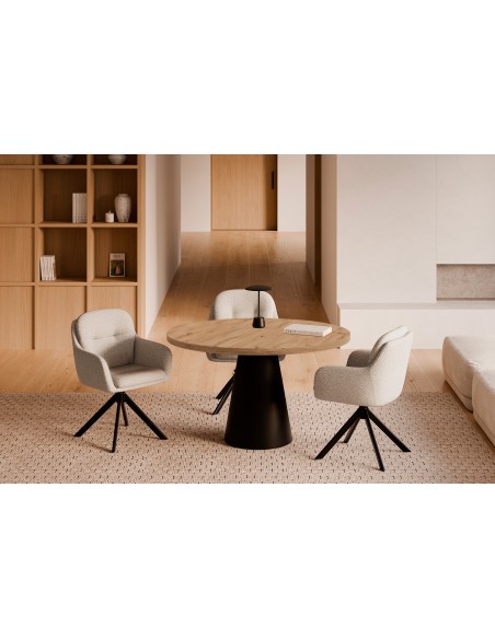 Silla diseño moderno LEX giratoria 360º con brazos en beige y pata negra