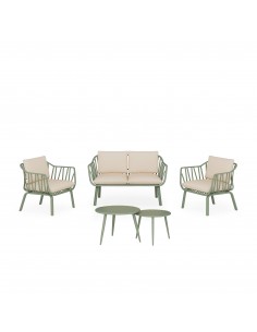 Conjunto de jardín MIKONOS verde (sofá + sillones + mesas...