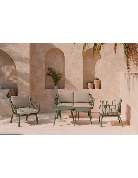 Conjunto de jardín MIKONOS verde (sofá + sillones + mesas centro)