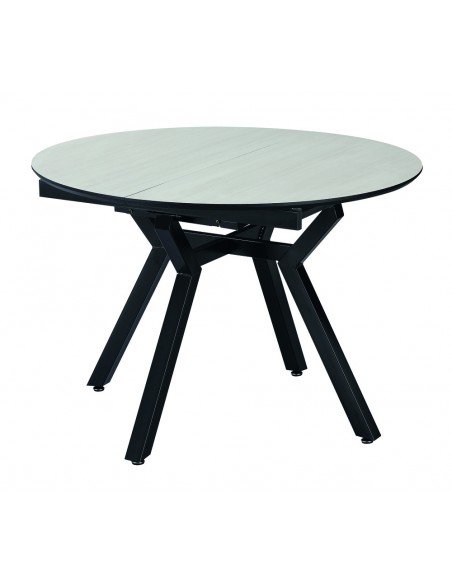 Mesa redonda extensible Cantábrico 110 (150) x 110, melamina Blanco y metal negro