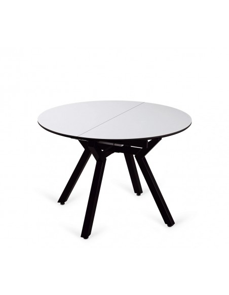 Mesa redonda extensible Cantábrico 110 (150) x 110, melamina Blanco y metal negro