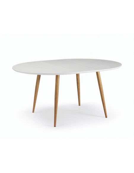 OQUI Mesa Redonda extensible 120(160)x75, blanco, Roble