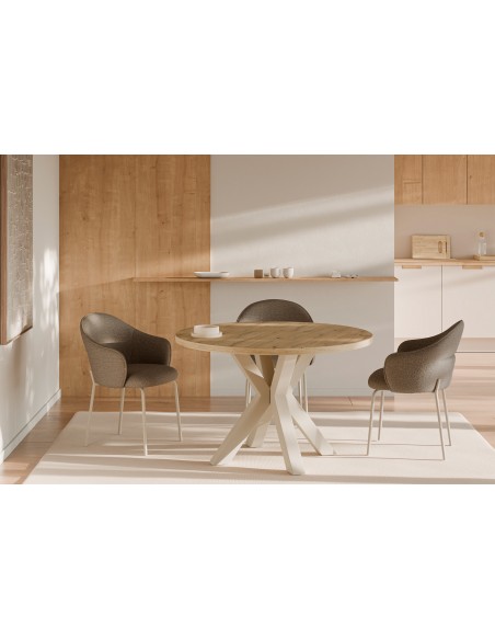 Mesa redonda de diseño ARGO 100 roble Amazonia y metal beige