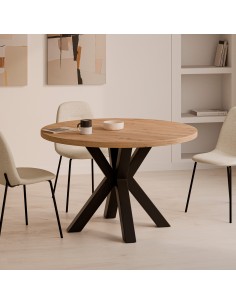 Mesa redonda de diseño ARGO 100 roble Amazonia y metal negro 2