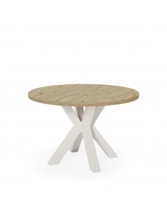 Mesa redonda de diseño ARGO 120 roble Amazonia y metal beige