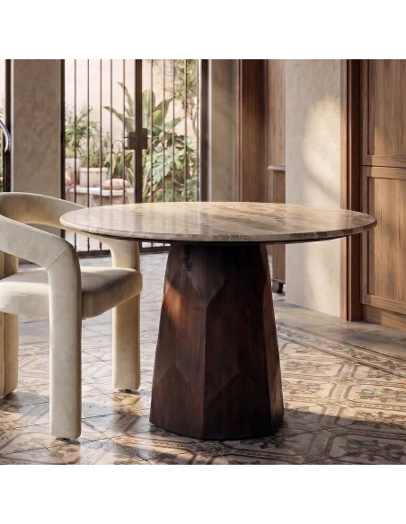 Mesa redonda de comedor Aura 120 de Mármol y Madera étnica