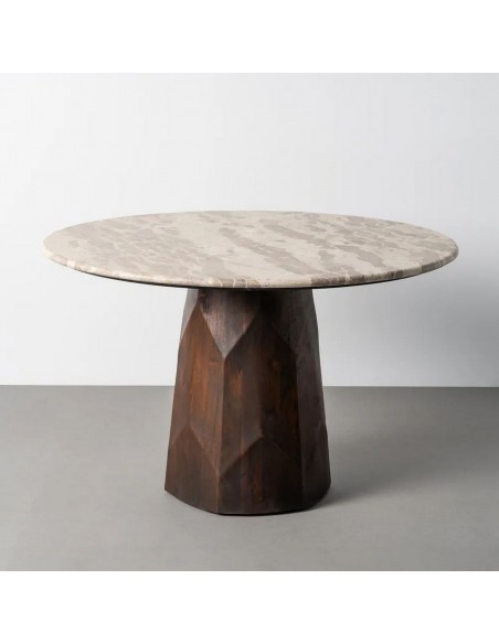 Mesa redonda de comedor Aura 120 de Mármol y Madera étnica