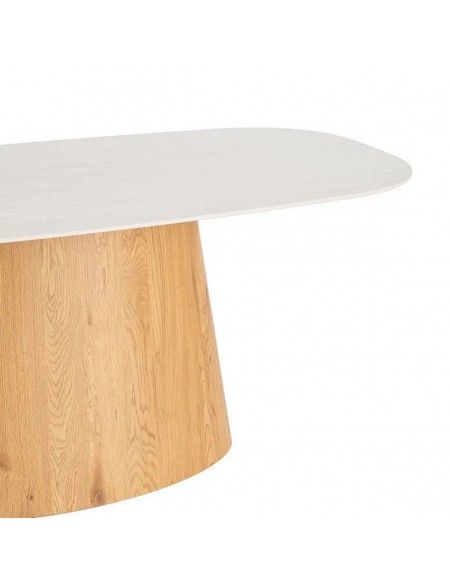 Mesa Comedor ALMIRA 180x90 porcelânico bege e Base madera Oval
