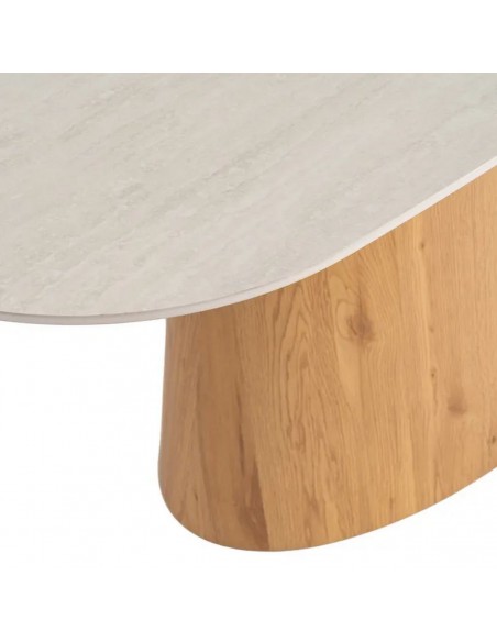 Mesa Comedor ALMIRA 180x90 porcelânico bege e Base madera Oval