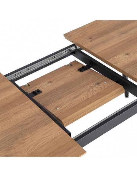 Mesa extensível, design industrial AMSTERDAM, 160-200 cm, cor carvalho e preto.