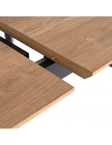 Mesa extensível, design industrial AMSTERDAM, 160-200 cm, cor carvalho e preto.