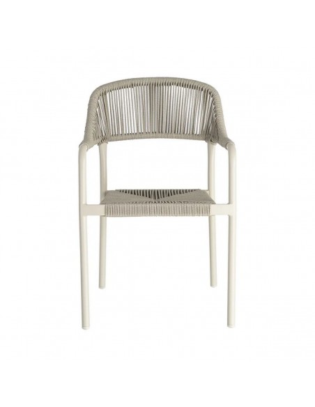 Cadeira de exterior empilhável CONTREAU com braços, em alumínio e rattan.