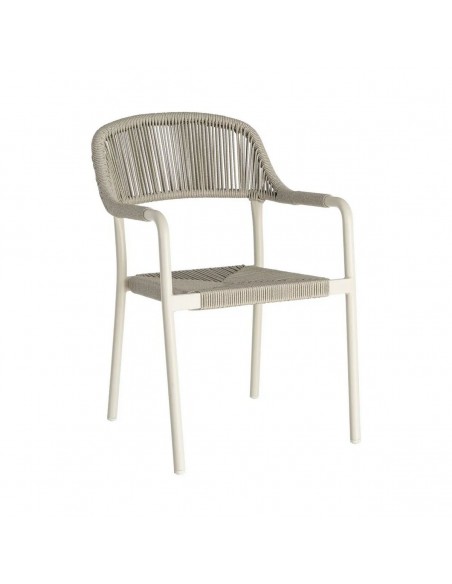 Cadeira de exterior empilhável CONTREAU com braços, em alumínio e rattan.
