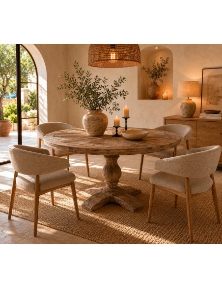 Mesa Redonda mediterranea RÚSTIKA 140 de Madera de Pino Reciclada