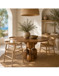 Mesa Redonda étnica ORVIK 120 de Madera de Mango Natural 2