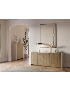 Aparador moderno BOUCLEON 180, 4 Puertas, Crema y Roble... 2